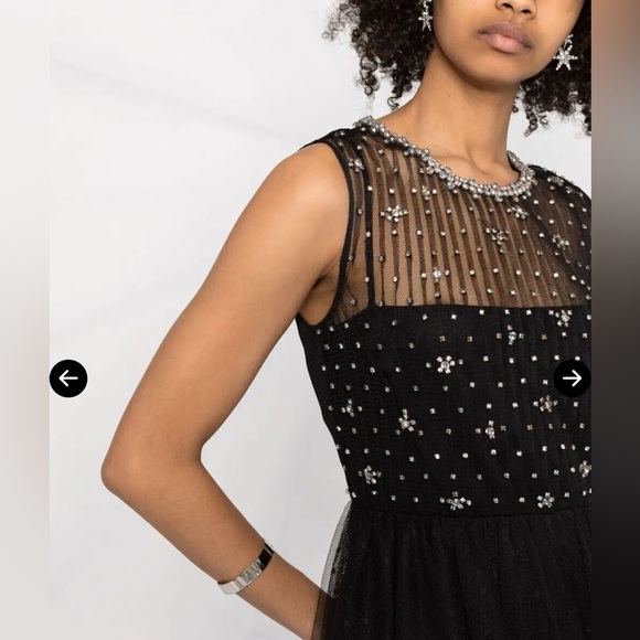 REDValentino Valentino Rhinestone-Embellished Black Tulle Mini Dress – Size 44 - Picture 7 of 16